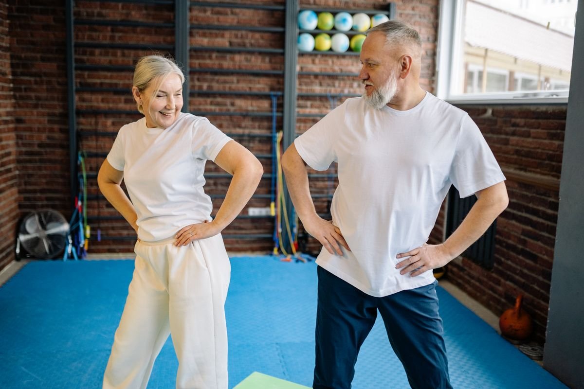 Senior woman practicing a balance exercise for fall prevention